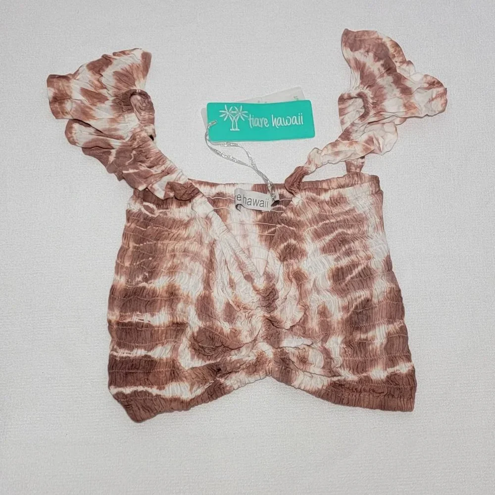 Girls Junior Small Tiare Hawaii Brown Rib Tie Dye Elastic Waist Cami NWT
